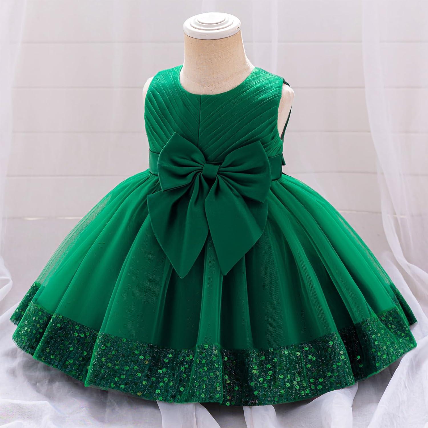 imageIDOPIP Toddler Flower Girl Dress Sequin Bowknot Pageant Wedding Princess Birthday Party Dresses Tulle Tutu Formal Ball Gown Green