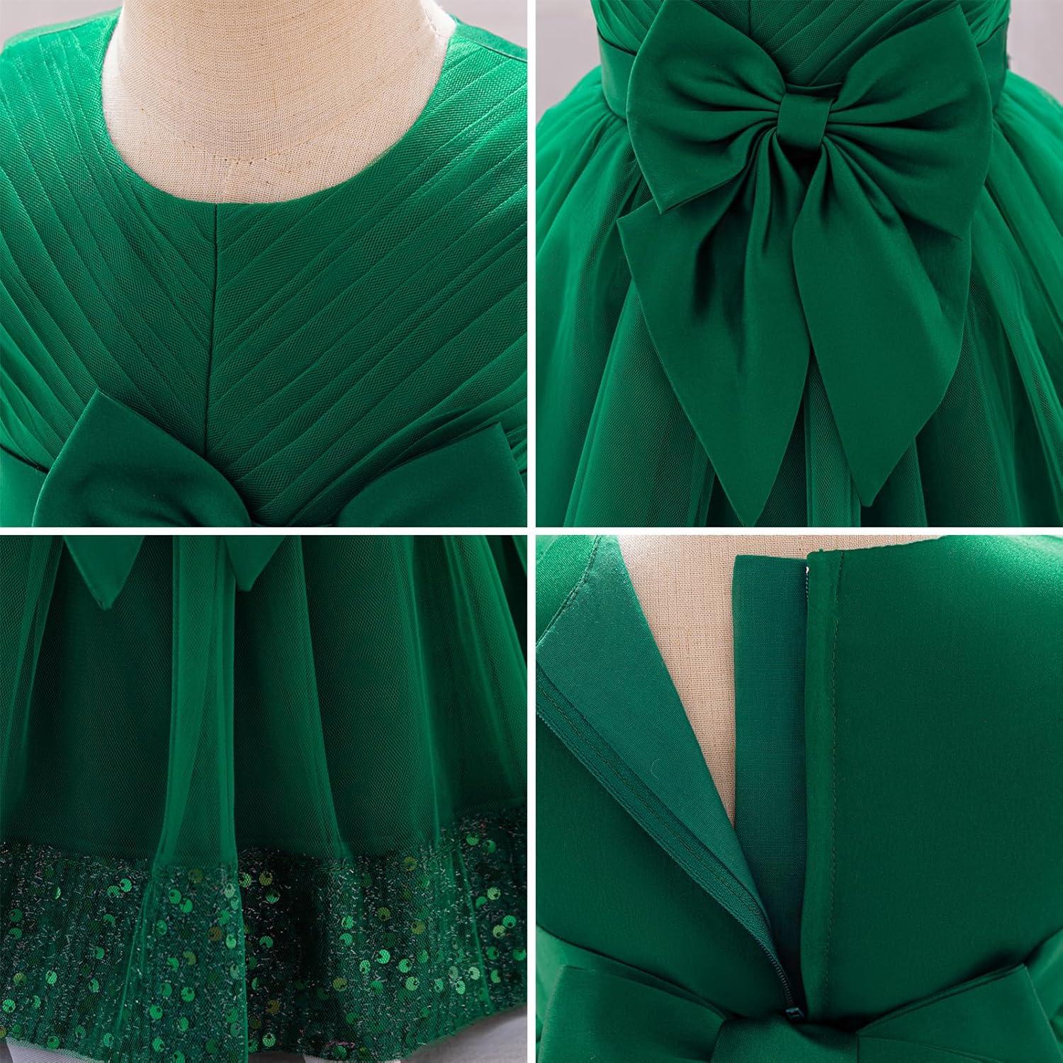 imageIDOPIP Toddler Flower Girl Dress Sequin Bowknot Pageant Wedding Princess Birthday Party Dresses Tulle Tutu Formal Ball Gown Green