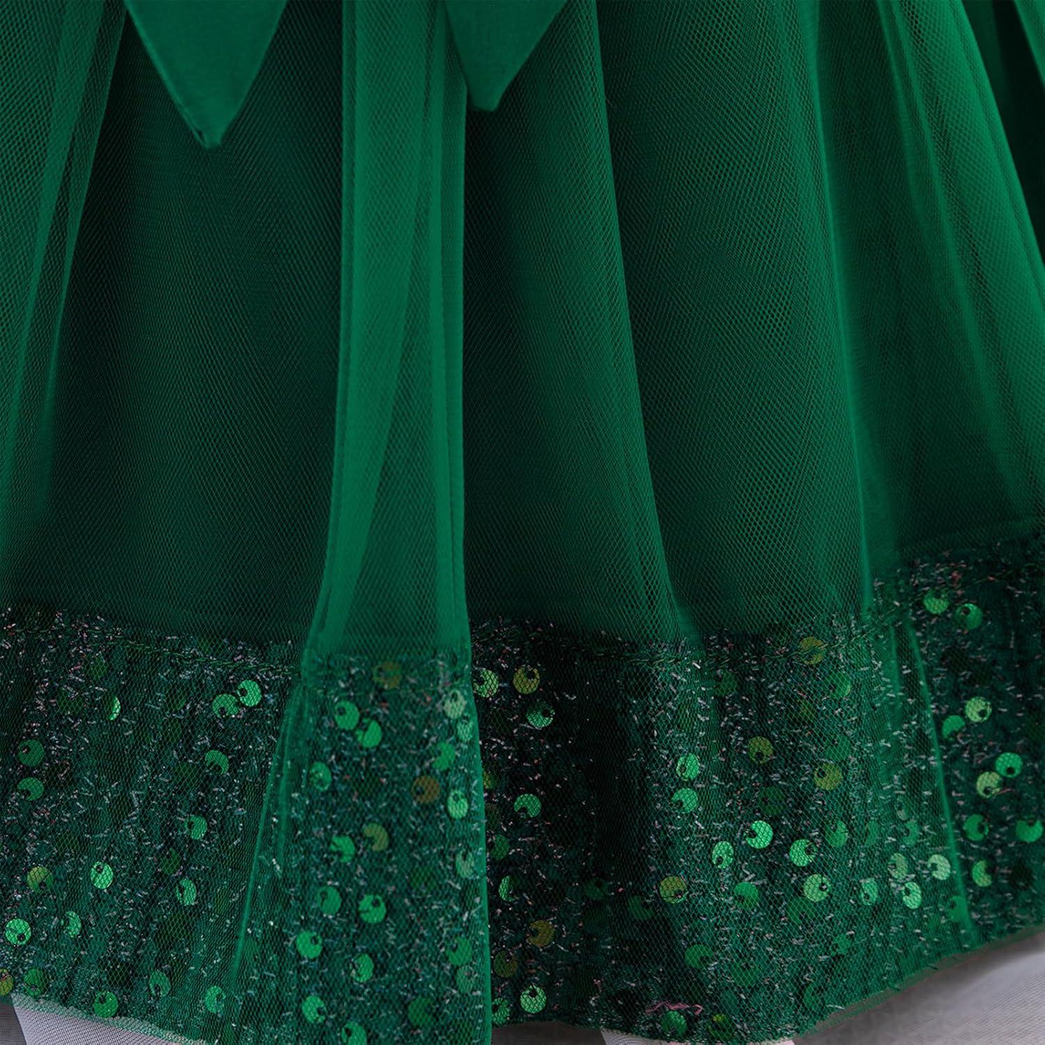 imageIDOPIP Toddler Flower Girl Dress Sequin Bowknot Pageant Wedding Princess Birthday Party Dresses Tulle Tutu Formal Ball Gown Green