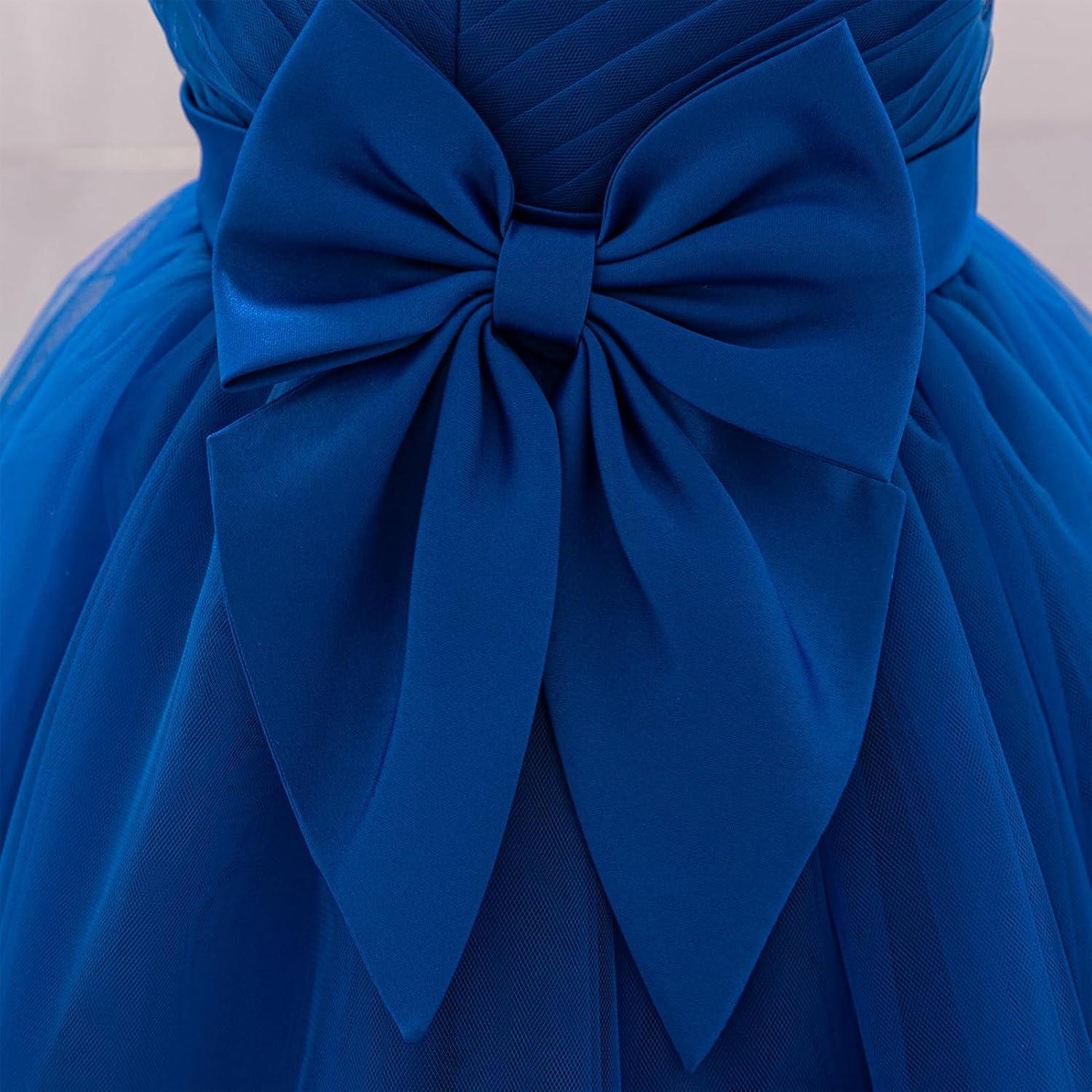 imageIDOPIP Toddler Flower Girl Dress Sequin Bowknot Pageant Wedding Princess Birthday Party Dresses Tulle Tutu Formal Ball Gown Royal Blue