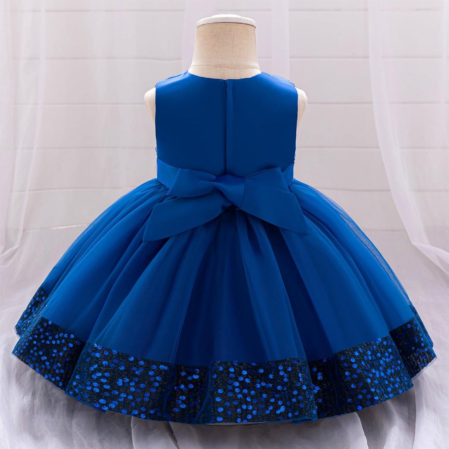 imageIDOPIP Toddler Flower Girl Dress Sequin Bowknot Pageant Wedding Princess Birthday Party Dresses Tulle Tutu Formal Ball Gown Royal Blue