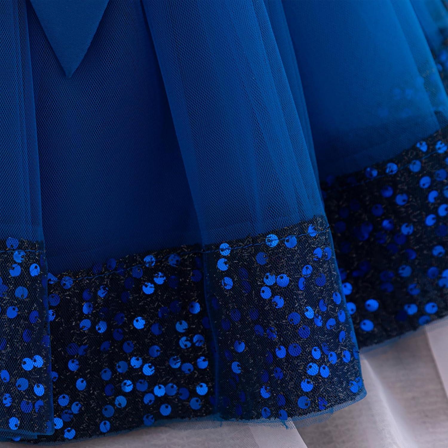 imageIDOPIP Toddler Flower Girl Dress Sequin Bowknot Pageant Wedding Princess Birthday Party Dresses Tulle Tutu Formal Ball Gown Royal Blue