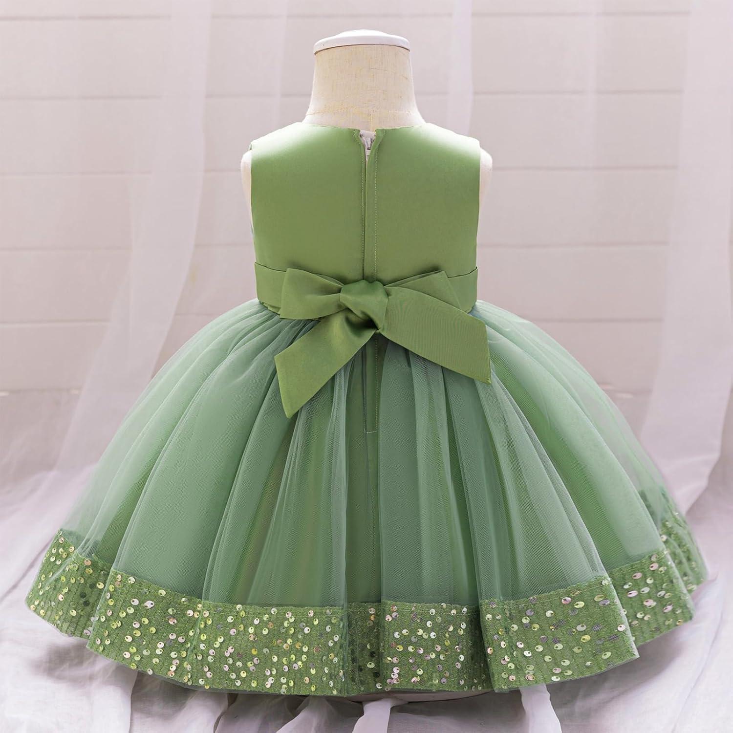 imageIDOPIP Toddler Flower Girl Dress Sequin Bowknot Pageant Wedding Princess Birthday Party Dresses Tulle Tutu Formal Ball Gown Sage Green