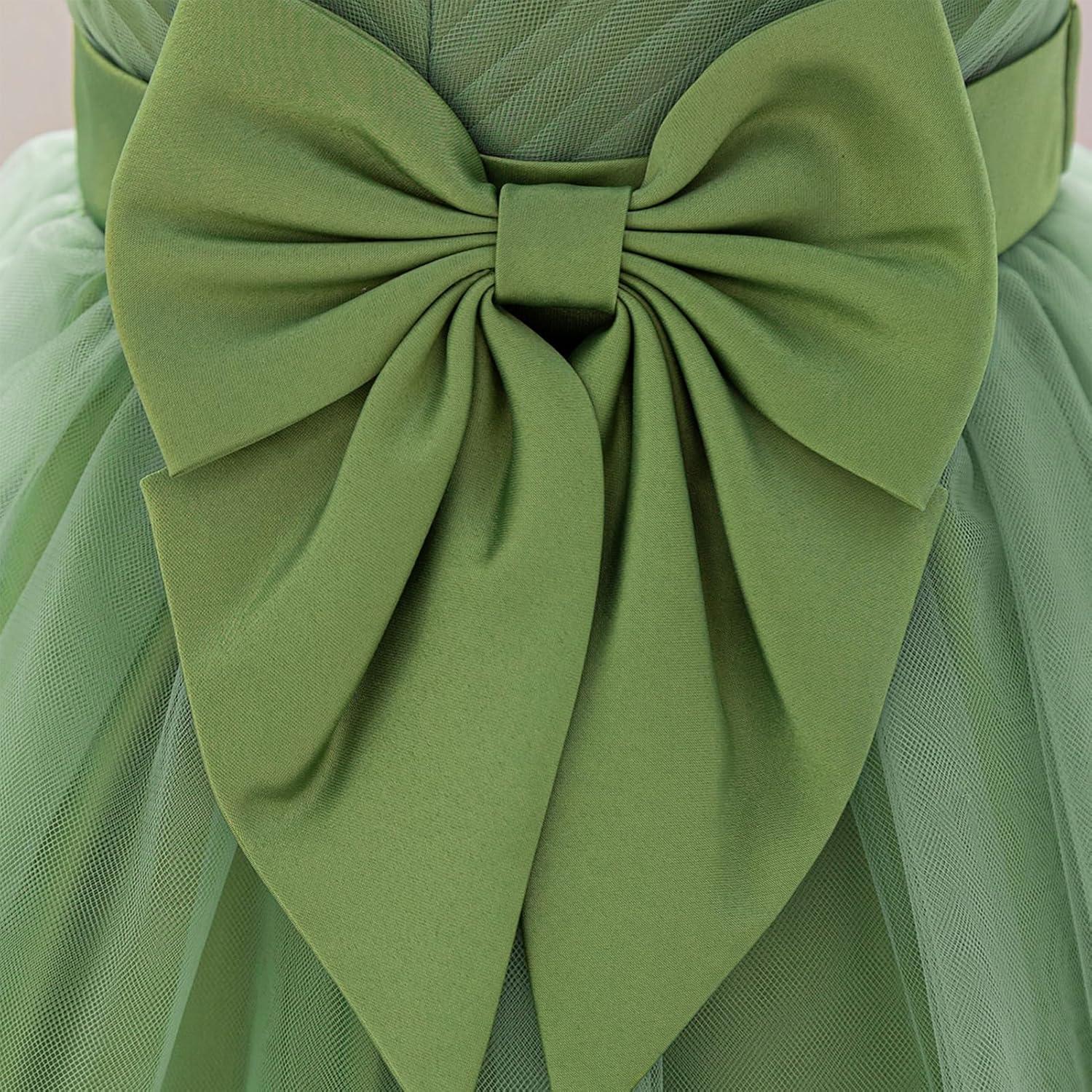 imageIDOPIP Toddler Flower Girl Dress Sequin Bowknot Pageant Wedding Princess Birthday Party Dresses Tulle Tutu Formal Ball Gown Sage Green
