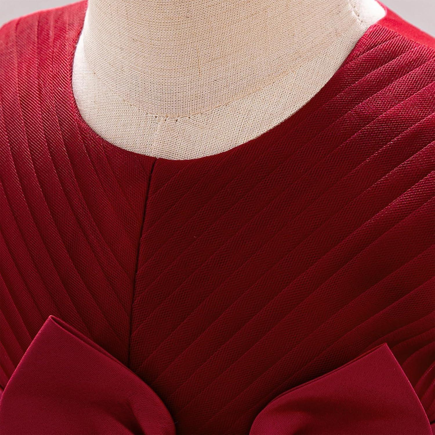 imageIDOPIP Toddler Flower Girl Dress Sequin Bowknot Pageant Wedding Princess Birthday Party Dresses Tulle Tutu Formal Ball Gown Wine Red