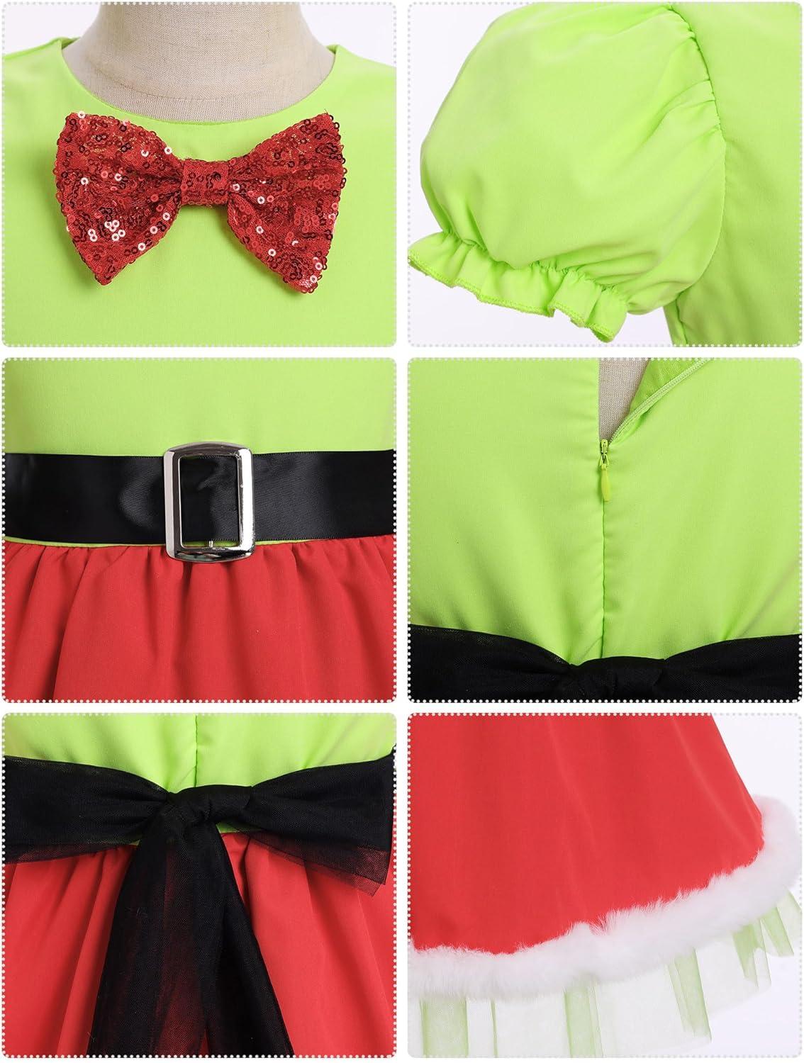 imageIDOPIP Toddler Girls Christmas Dress Puff Sleeve Tutu Dress Princess Baptism Ruffle Tulle Dress Cake Smash Photo Shoot OutfitGreen  Red