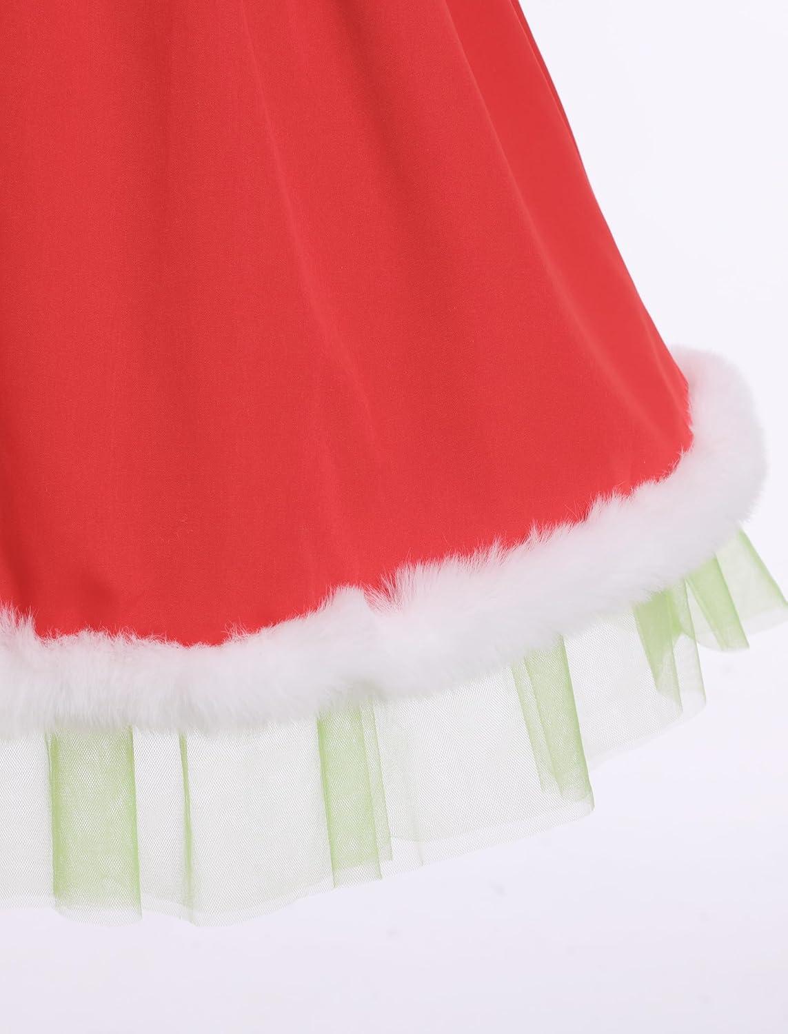 imageIDOPIP Toddler Girls Christmas Dress Puff Sleeve Tutu Dress Princess Baptism Ruffle Tulle Dress Cake Smash Photo Shoot OutfitGreen  Red