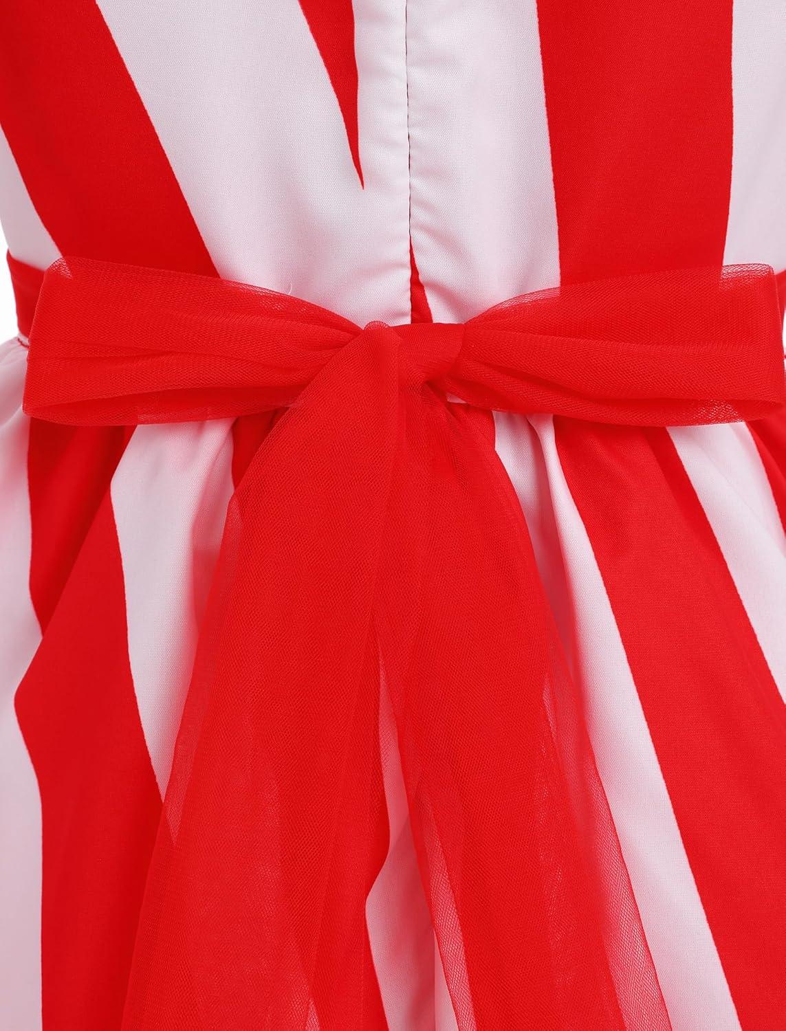 imageIDOPIP Toddler Girls Christmas Dress Puff Sleeve Tutu Dress Princess Baptism Ruffle Tulle Dress Cake Smash Photo Shoot OutfitRed  White Striped