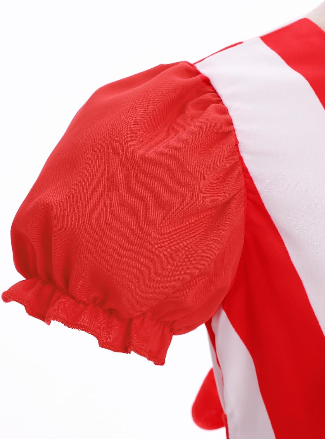 imageIDOPIP Toddler Girls Christmas Dress Puff Sleeve Tutu Dress Princess Baptism Ruffle Tulle Dress Cake Smash Photo Shoot OutfitRed  White Striped