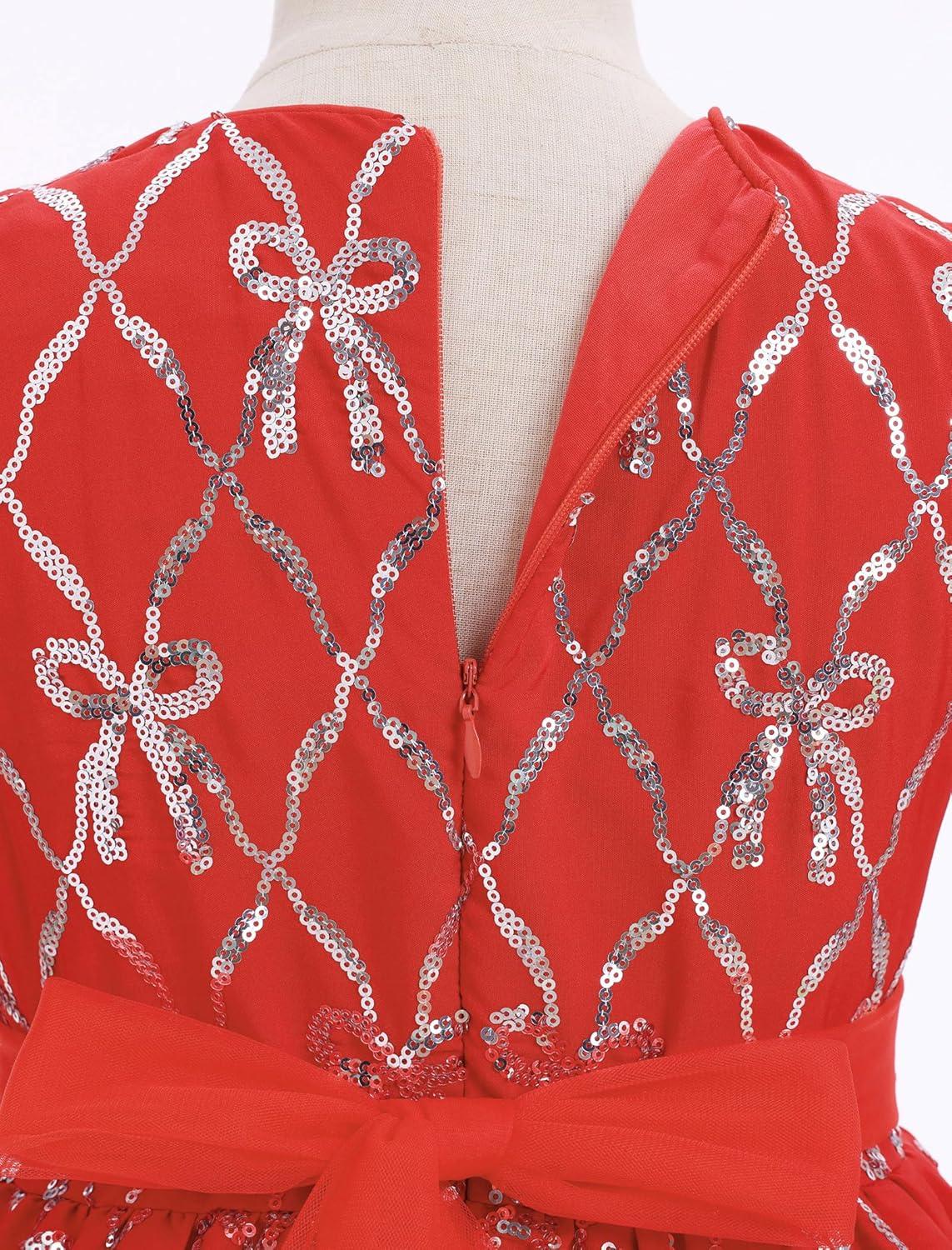 imageIDOPIP Toddler Girls Christmas Dress Puff Sleeve Tutu Dress Princess Baptism Ruffle Tulle Dress Cake Smash Photo Shoot OutfitRed Bows