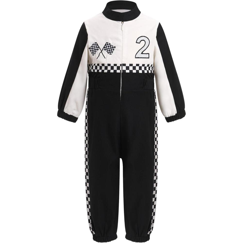 imageIDOPIP Baby Boys 1st 2nd Birthday Outfit Race Car Driver Romper Girls Racer Jumpsuit Kids Racing Suit Toddler Dress up OutfitBlack 2