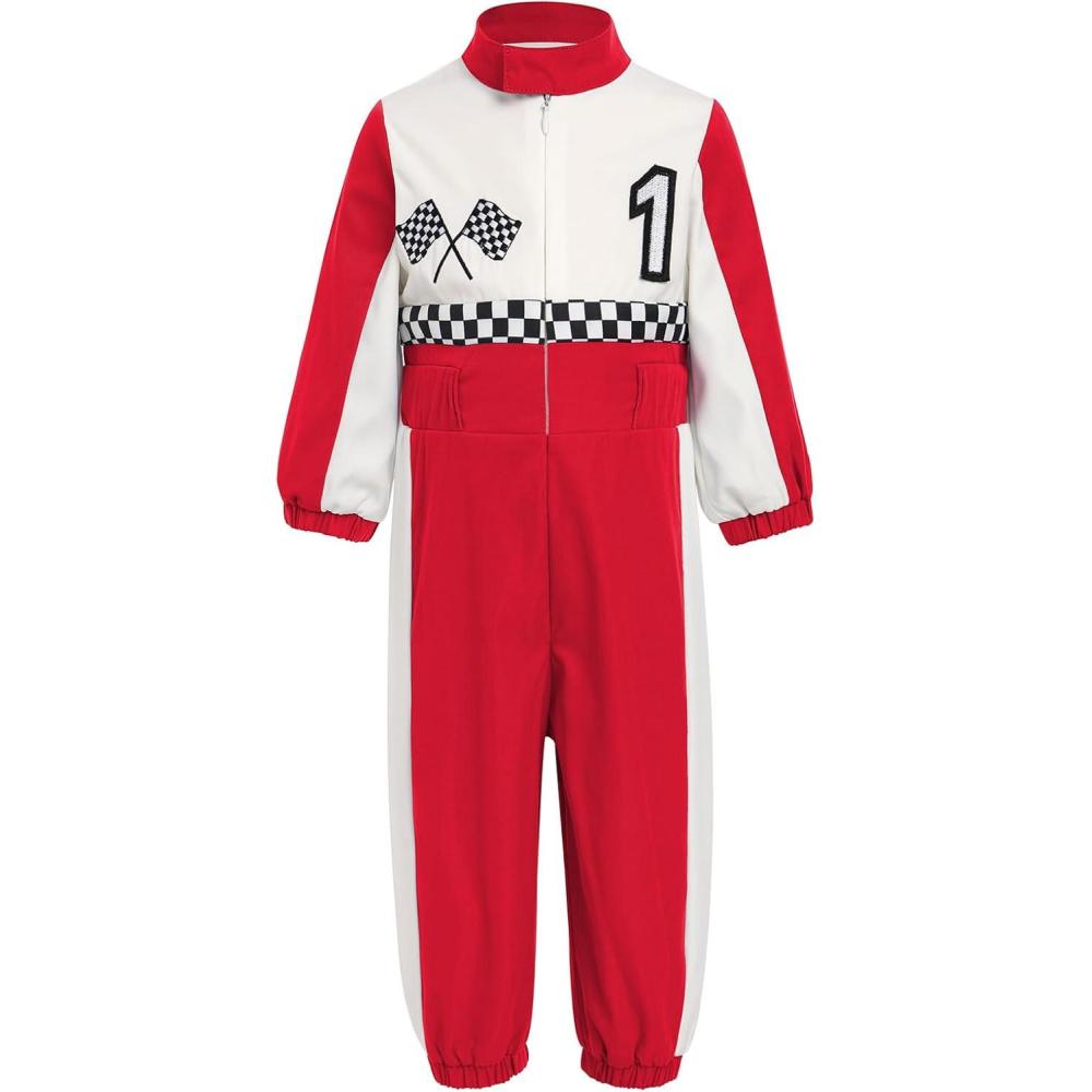 imageIDOPIP Baby Boys 1st 2nd Birthday Outfit Race Car Driver Romper Girls Racer Jumpsuit Kids Racing Suit Toddler Dress up OutfitRed 1
