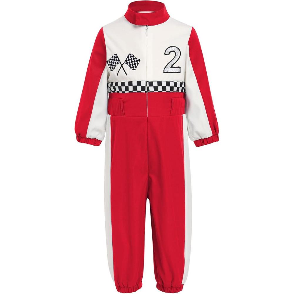 imageIDOPIP Baby Boys 1st 2nd Birthday Outfit Race Car Driver Romper Girls Racer Jumpsuit Kids Racing Suit Toddler Dress up OutfitRed 2