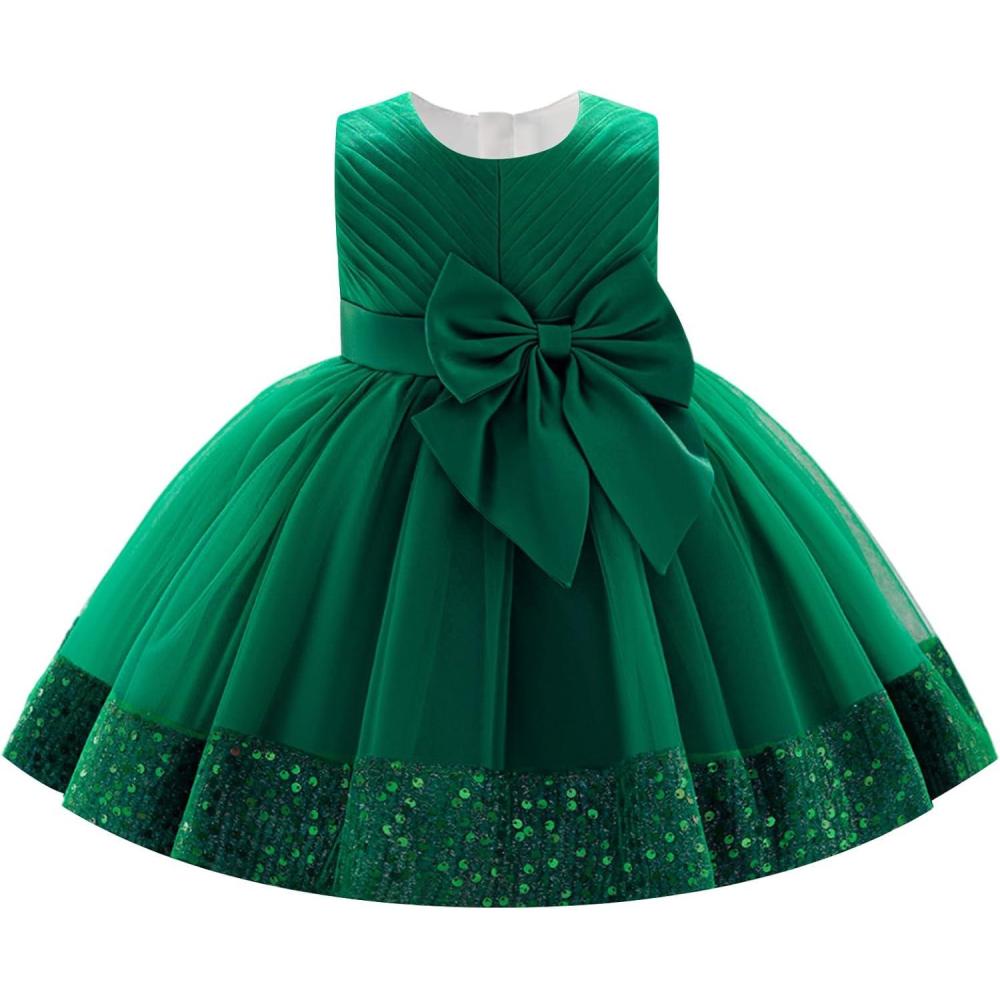 imageIDOPIP Toddler Flower Girl Dress Sequin Bowknot Pageant Wedding Princess Birthday Party Dresses Tulle Tutu Formal Ball Gown Green
