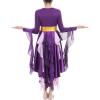 imageIDOPIP Metallic Praise Dance Dress for Women Asymmetric Ruffle Overlay Dresses Liturgical Lyrical Dancewear Worship CostumePurple