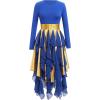 imageIDOPIP Metallic Praise Dance Dress for Women Asymmetric Ruffle Overlay Dresses Liturgical Lyrical Dancewear Worship CostumeRoyal Blue