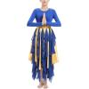 imageIDOPIP Metallic Praise Dance Dress for Women Asymmetric Ruffle Overlay Dresses Liturgical Lyrical Dancewear Worship CostumeRoyal Blue
