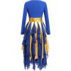 imageIDOPIP Metallic Praise Dance Dress for Women Asymmetric Ruffle Overlay Dresses Liturgical Lyrical Dancewear Worship CostumeRoyal Blue