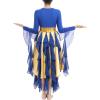 imageIDOPIP Metallic Praise Dance Dress for Women Asymmetric Ruffle Overlay Dresses Liturgical Lyrical Dancewear Worship CostumeRoyal Blue