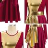 imageIDOPIP Metallic Praise Dance Dress for Women Asymmetric Ruffle Overlay Dresses Liturgical Lyrical Dancewear Worship CostumeWine Red