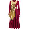 imageIDOPIP Metallic Praise Dance Dress for Women Asymmetric Ruffle Overlay Dresses Liturgical Lyrical Dancewear Worship CostumeWine Red