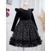 imageIDOPIP Toddler Baby Girls Velvet Tutu Dress Long Sleeve Princess Christmas Birthday Party Wedding Dresses Fall Winter ClothesBlack  Sequin