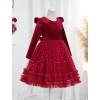 imageIDOPIP Toddler Baby Girls Velvet Tutu Dress Long Sleeve Princess Christmas Birthday Party Wedding Dresses Fall Winter ClothesRed  Sequin