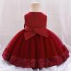 imageIDOPIP Toddler Flower Girl Dress Sequin Bowknot Pageant Wedding Princess Birthday Party Dresses Tulle Tutu Formal Ball Gown Wine Red
