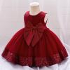imageIDOPIP Toddler Flower Girl Dress Sequin Bowknot Pageant Wedding Princess Birthday Party Dresses Tulle Tutu Formal Ball Gown Wine Red