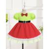 imageIDOPIP Toddler Girls Christmas Dress Puff Sleeve Tutu Dress Princess Baptism Ruffle Tulle Dress Cake Smash Photo Shoot OutfitGreen  Red