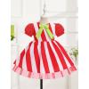 imageIDOPIP Toddler Girls Christmas Dress Puff Sleeve Tutu Dress Princess Baptism Ruffle Tulle Dress Cake Smash Photo Shoot OutfitRed  White Striped