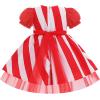imageIDOPIP Toddler Girls Christmas Dress Puff Sleeve Tutu Dress Princess Baptism Ruffle Tulle Dress Cake Smash Photo Shoot OutfitRed  White Striped
