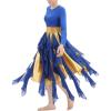 imageIDOPIP Metallic Praise Dance Dress for Women Asymmetric Ruffle Overlay Dresses Liturgical Lyrical Dancewear Worship CostumeRoyal Blue