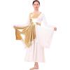 imageIDOPIP Metallic Praise Dance Dress for Women Asymmetric Ruffle Overlay Dresses Liturgical Lyrical Dancewear Worship CostumeWhite