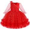 imageIDOPIP Toddler Baby Girls Sequin Heart Tutu Dress Pageant Wedding Flower Girl Dresses Princess Birthday Party Bowknot GownsRed Stars  Long Sleeve