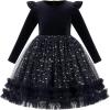 imageIDOPIP Toddler Baby Girls Velvet Tutu Dress Long Sleeve Princess Christmas Birthday Party Wedding Dresses Fall Winter ClothesBlack  Sequin
