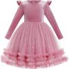 imageIDOPIP Toddler Baby Girls Velvet Tutu Dress Long Sleeve Princess Christmas Birthday Party Wedding Dresses Fall Winter ClothesDusty Pink  Sequin