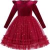 imageIDOPIP Toddler Baby Girls Velvet Tutu Dress Long Sleeve Princess Christmas Birthday Party Wedding Dresses Fall Winter ClothesRed  Sequin