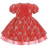 imageIDOPIP Toddler Girls Christmas Dress Puff Sleeve Tutu Dress Princess Baptism Ruffle Tulle Dress Cake Smash Photo Shoot OutfitRed Bows