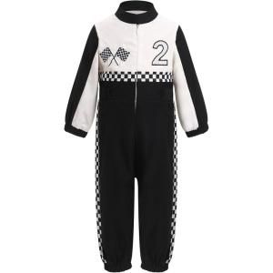 imageIDOPIP Baby Boys 1st 2nd Birthday Outfit Race Car Driver Romper Girls Racer Jumpsuit Kids Racing Suit Toddler Dress up OutfitBlack 2