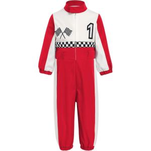 imageIDOPIP Baby Boys 1st 2nd Birthday Outfit Race Car Driver Romper Girls Racer Jumpsuit Kids Racing Suit Toddler Dress up OutfitRed 1