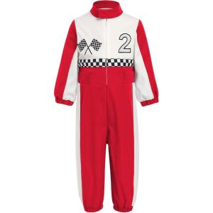 imageIDOPIP Baby Boys 1st 2nd Birthday Outfit Race Car Driver Romper Girls Racer Jumpsuit Kids Racing Suit Toddler Dress up OutfitRed 2