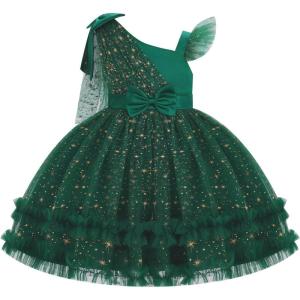 imageIDOPIP Toddler Baby Girls Sequin Heart Tutu Dress Pageant Wedding Flower Girl Dresses Princess Birthday Party Bowknot GownsDark Green