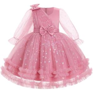 imageIDOPIP Toddler Baby Girls Sequin Heart Tutu Dress Pageant Wedding Flower Girl Dresses Princess Birthday Party Bowknot GownsDusty Pink  Long Sleeve