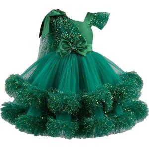 imageIDOPIP Toddler Baby Girls Sequin Heart Tutu Dress Pageant Wedding Flower Girl Dresses Princess Birthday Party Bowknot GownsEmerald Green  Ruffle