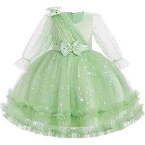 imageIDOPIP Toddler Baby Girls Sequin Heart Tutu Dress Pageant Wedding Flower Girl Dresses Princess Birthday Party Bowknot GownsGreen  Long Sleeve