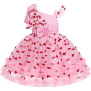 imageIDOPIP Toddler Baby Girls Sequin Heart Tutu Dress Pageant Wedding Flower Girl Dresses Princess Birthday Party Bowknot GownsPink Heart