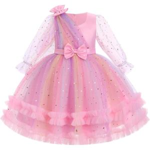 imageIDOPIP Toddler Baby Girls Sequin Heart Tutu Dress Pageant Wedding Flower Girl Dresses Princess Birthday Party Bowknot GownsPink Stars  Long Sleeve