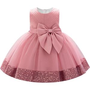 imageIDOPIP Toddler Flower Girl Dress Sequin Bowknot Pageant Wedding Princess Birthday Party Dresses Tulle Tutu Formal Ball Gown Dusty Pink