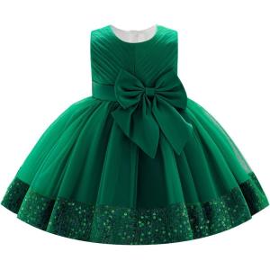 imageIDOPIP Toddler Flower Girl Dress Sequin Bowknot Pageant Wedding Princess Birthday Party Dresses Tulle Tutu Formal Ball Gown Green